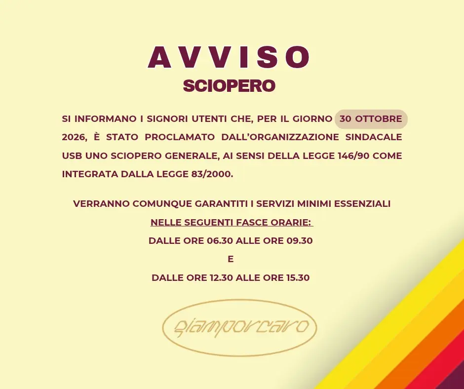 AVVISO DI SCIOPERO – 30 OTTOBRE 2026